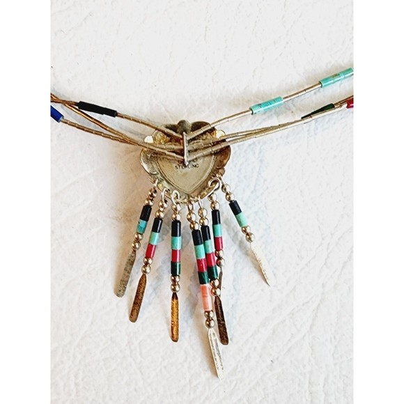 Sterling Southwest Q.T. Liquid Silver Inlaid Multi Stone Beaded Necklace - Picture 4 of 7